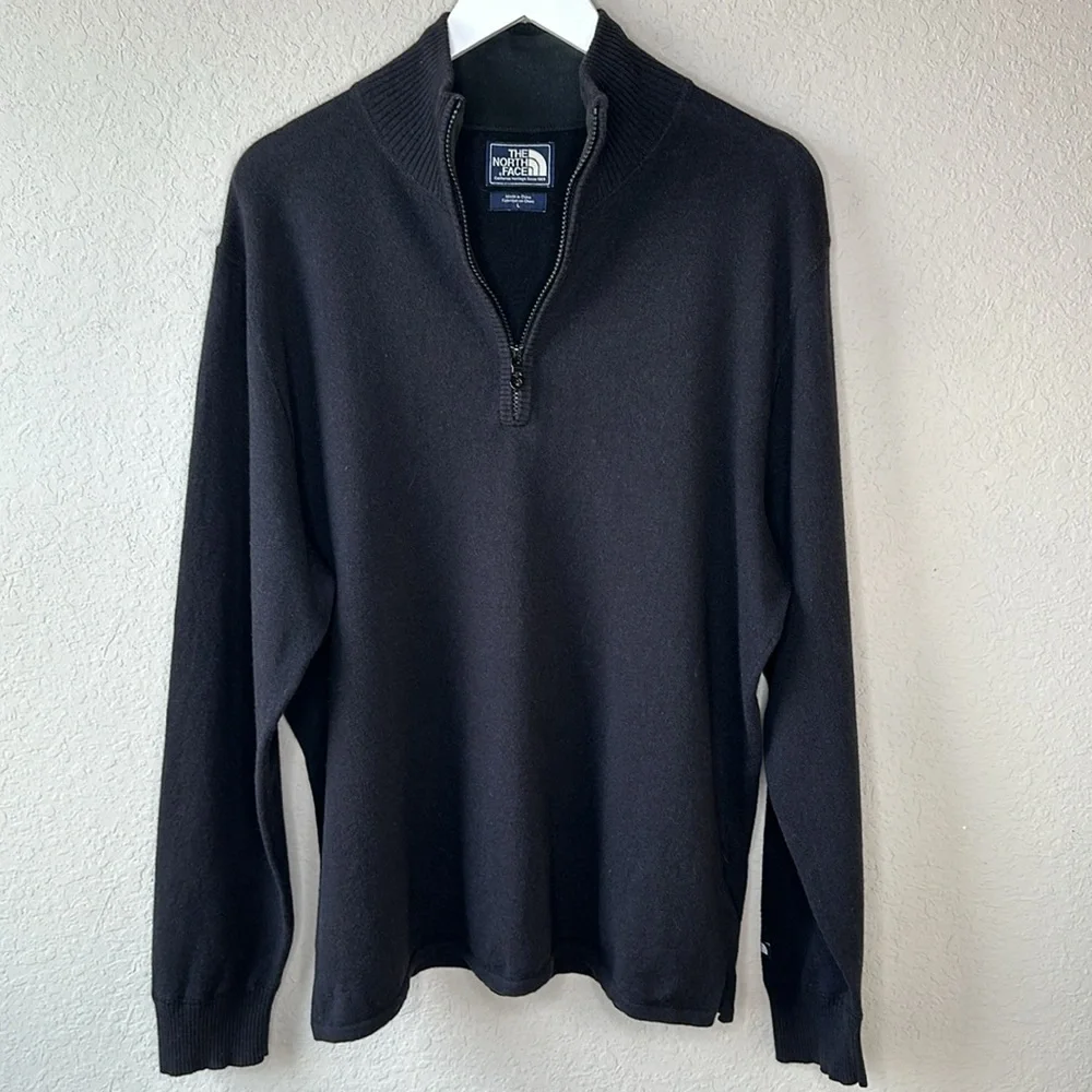 The North Face Men's Quarter Zip Wool Cotton Blend Sweater Black Size‎ Large